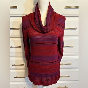 Cable & Gauge Women’s Striped Cowl Neck Sweater Shades of Red and Purple Size M